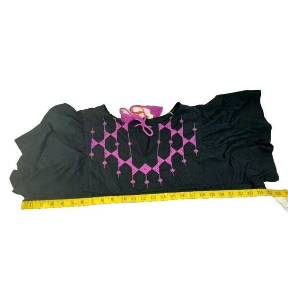 NWT Knox Rose Baby Doll Style Black Top Purple Embroidery Tassels Plus Size XXL - Picture 5 of 13